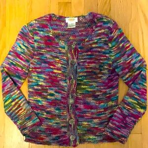 Talbots Petites Soft Cotton Multi-Color Cardigan with Vintage Metal Buttons